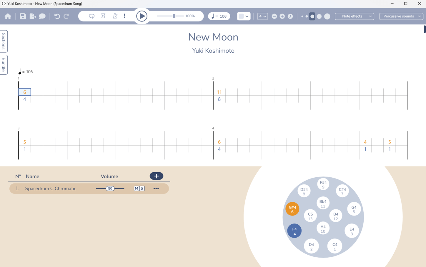 Tablature of New Moon by Yuki Koshimoto