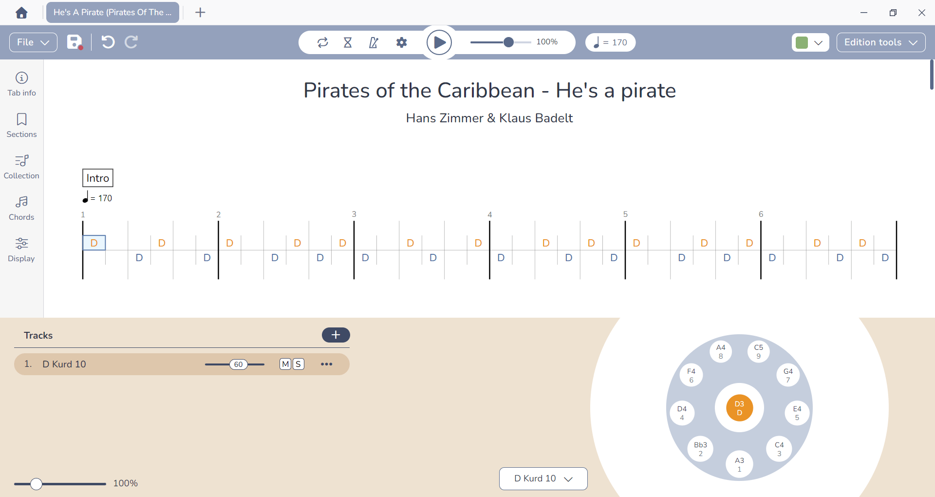 Tablature of Pirates of the Caribbean