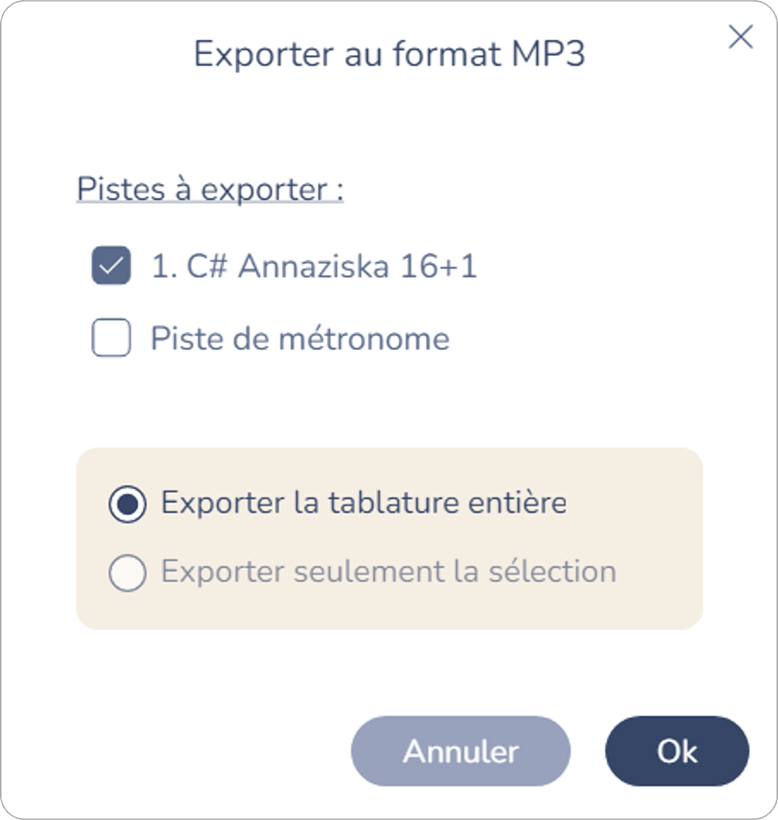 Paramètres d'export audio