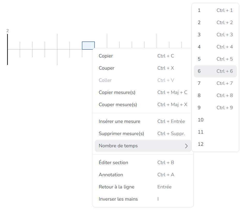 Change number of beats menu